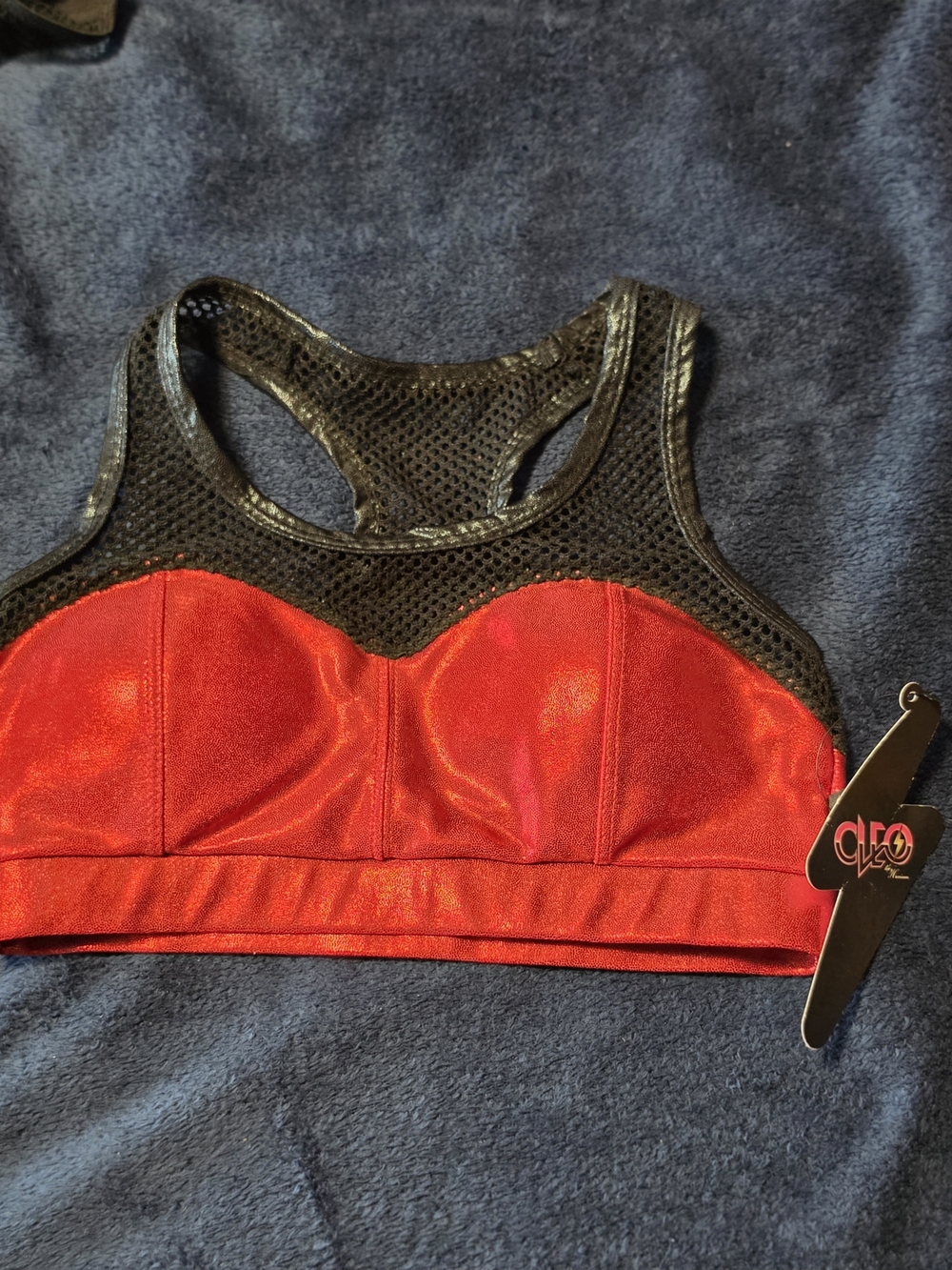 Cleo Red Sparkly and Black Mesh Racerback Sports Bra